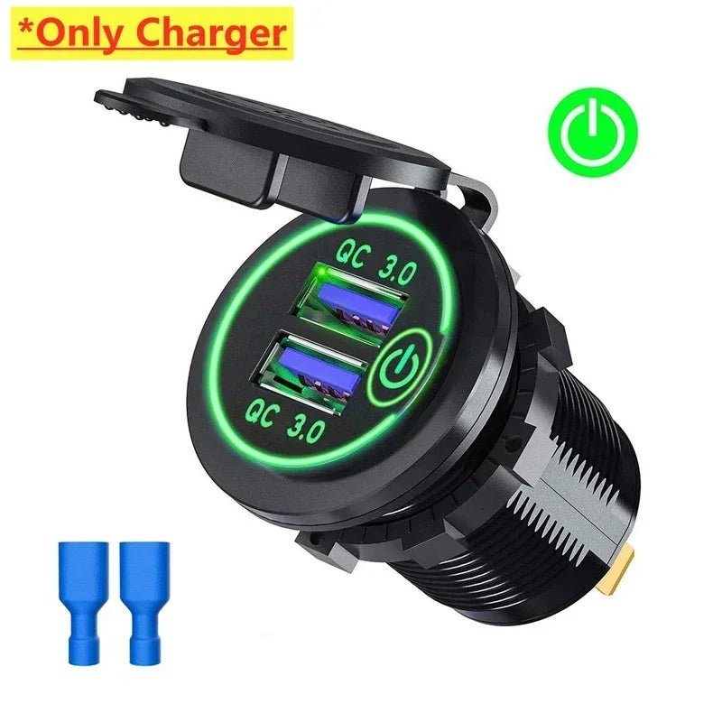 Car Quckly Charging Adapter 60W Dual QC 3.0 Dual USB Fast Car Charger Socket 12V/24V Waterproof with Switch Auto Power Outlet - Maxx accessoires auto