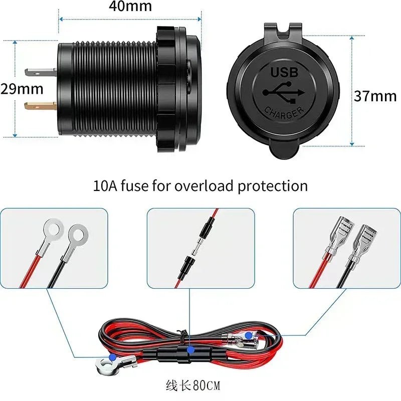 Car Quckly Charging Adapter 60W Dual QC 3.0 Dual USB Fast Car Charger Socket 12V/24V Waterproof with Switch Auto Power Outlet - Maxx accessoires auto