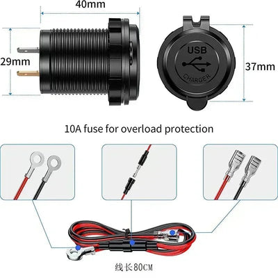 Car Quckly Charging Adapter 60W Dual QC 3.0 Dual USB Fast Car Charger Socket 12V/24V Waterproof with Switch Auto Power Outlet - Maxx accessoires auto