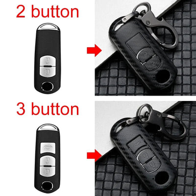 Carbon car key cover key case For Mazda 2 3 6 Axela Atenza CX - 5 CX5 CX - 3 CX - 7 CX8 CX - 9 2016 2017 2018 2/3 Buttons Auto Bag - Maxx accessoires auto