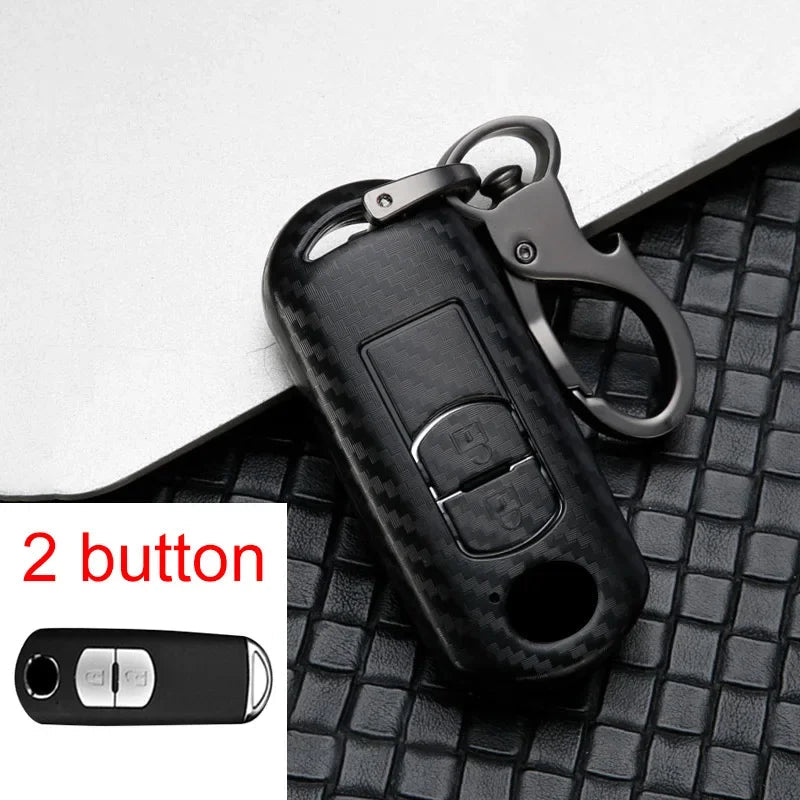 Carbon car key cover key case For Mazda 2 3 6 Axela Atenza CX - 5 CX5 CX - 3 CX - 7 CX8 CX - 9 2016 2017 2018 2/3 Buttons Auto Bag - Maxx accessoires auto
