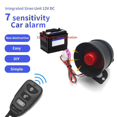 Horn Alarm Portable Universal 12V Vehicle Burglar Alarm Security Protection Auto Car Alarm System 2 Remote Control Auto Burglar - Maxx accessoires auto