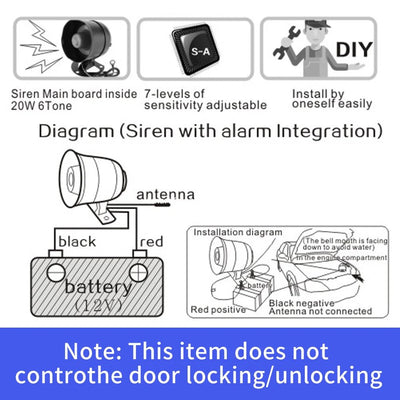 Horn Alarm Portable Universal 12V Vehicle Burglar Alarm Security Protection Auto Car Alarm System 2 Remote Control Auto Burglar - Maxx accessoires auto