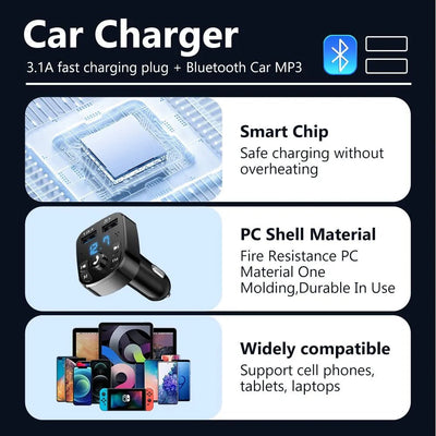 LED MP3 Car Bluetooth FM Audio Receiver Hands - Free Bluetooth 5.0 Transmitter 2.1A 3.1A QC3.0 PD Type C Dual USB Car kit Charger - Maxx accessoires auto