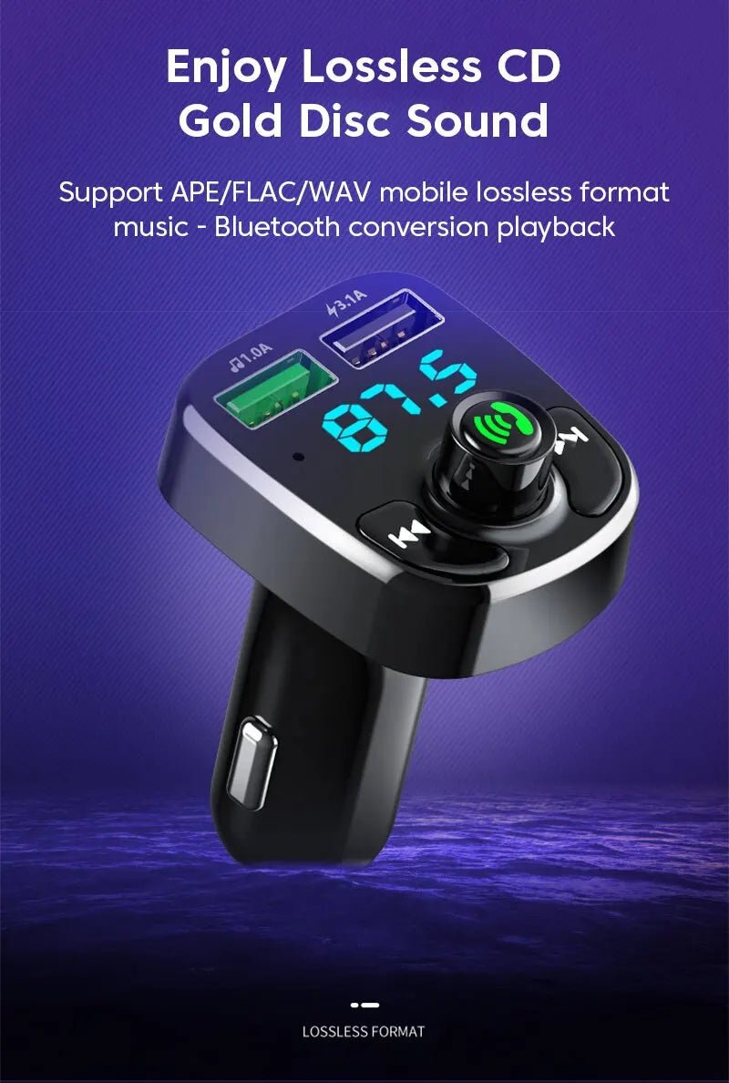LED MP3 Car Bluetooth FM Audio Receiver Hands - Free Bluetooth 5.0 Transmitter 2.1A 3.1A QC3.0 PD Type C Dual USB Car kit Charger - Maxx accessoires auto