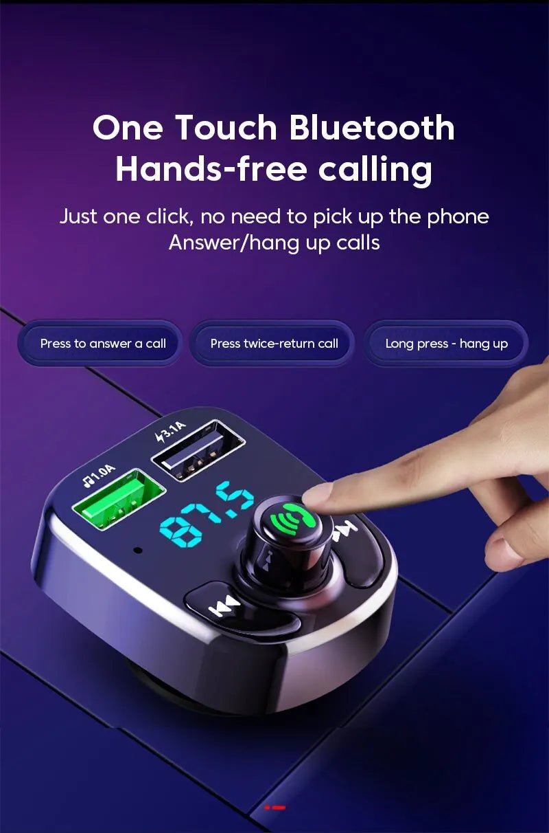 LED MP3 Car Bluetooth FM Audio Receiver Hands - Free Bluetooth 5.0 Transmitter 2.1A 3.1A QC3.0 PD Type C Dual USB Car kit Charger - Maxx accessoires auto