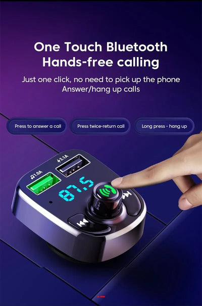 LED MP3 Car Bluetooth FM Audio Receiver Hands - Free Bluetooth 5.0 Transmitter 2.1A 3.1A QC3.0 PD Type C Dual USB Car kit Charger - Maxx accessoires auto