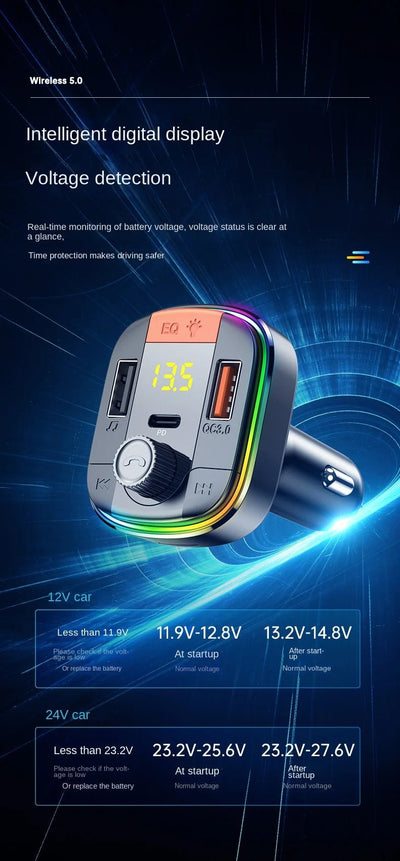 New Arrival: Bluetooth Car Kit with 7 - Color Ambient Light & QC3.0 Fast Charging for Car - Maxx accessoires auto