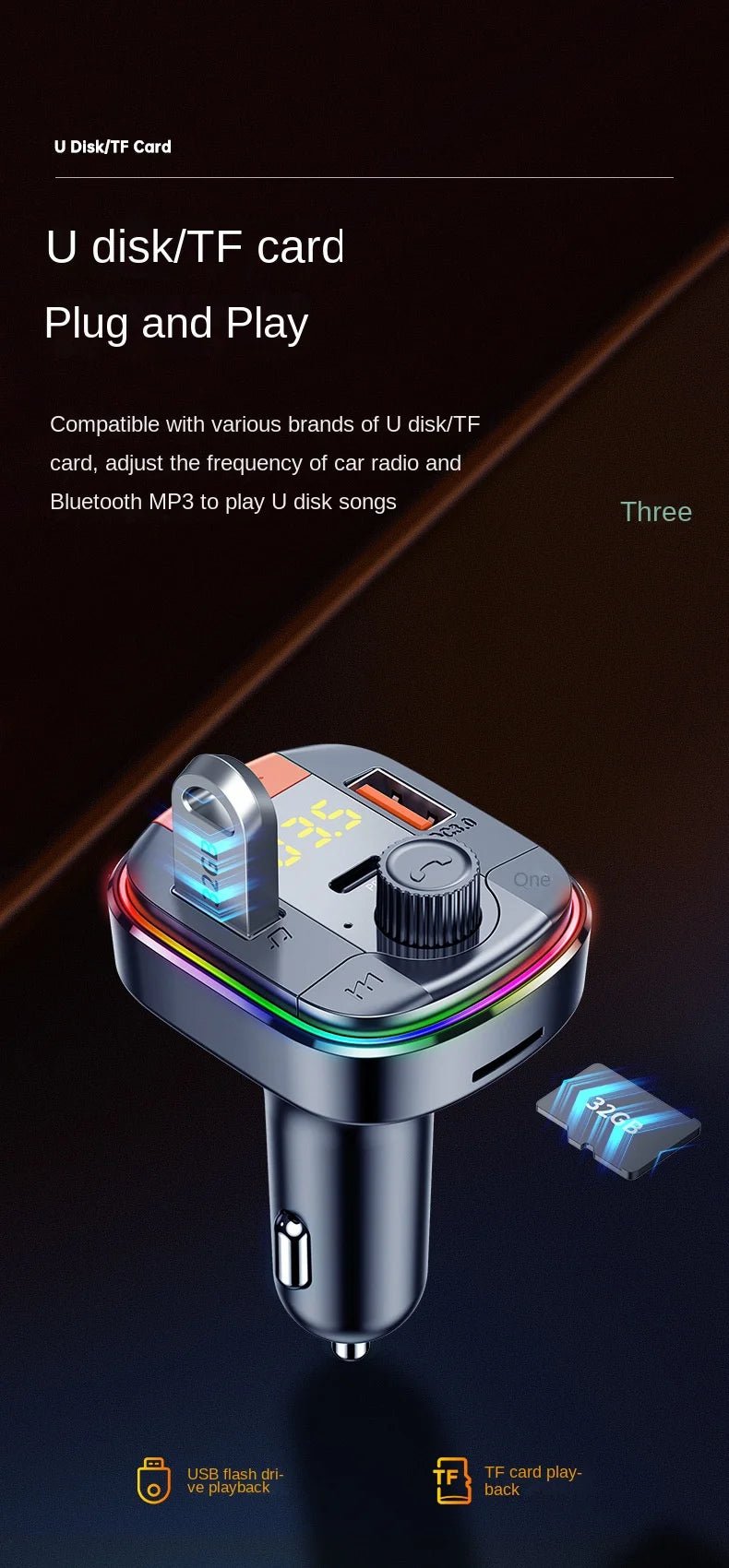 New Arrival: Bluetooth Car Kit with 7 - Color Ambient Light & QC3.0 Fast Charging for Car - Maxx accessoires auto