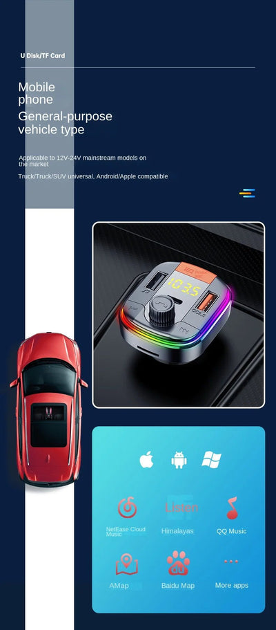 New Arrival: Bluetooth Car Kit with 7 - Color Ambient Light & QC3.0 Fast Charging for Car - Maxx accessoires auto