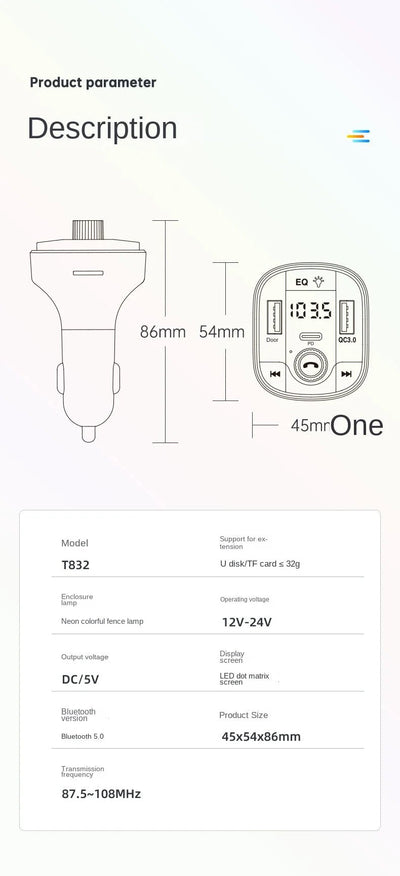 New Arrival: Bluetooth Car Kit with 7 - Color Ambient Light & QC3.0 Fast Charging for Car - Maxx accessoires auto