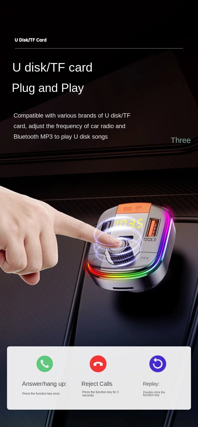 New Arrival: Bluetooth Car Kit with 7 - Color Ambient Light & QC3.0 Fast Charging for Car - Maxx accessoires auto