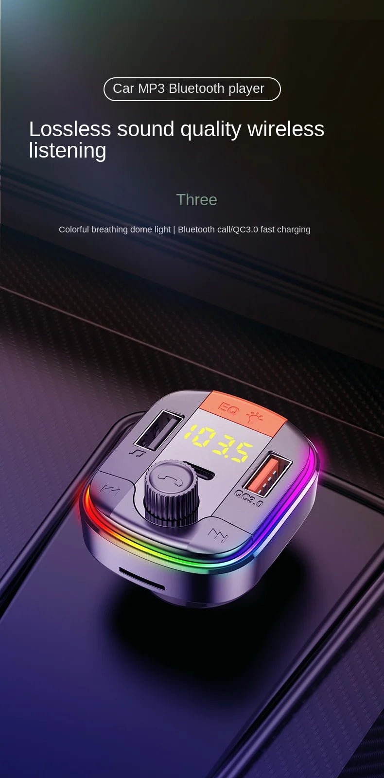New Arrival: Bluetooth Car Kit with 7 - Color Ambient Light & QC3.0 Fast Charging for Car - Maxx accessoires auto