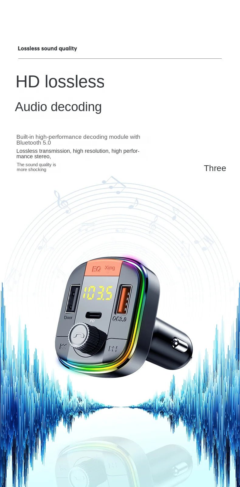New Arrival: Bluetooth Car Kit with 7 - Color Ambient Light & QC3.0 Fast Charging for Car - Maxx accessoires auto