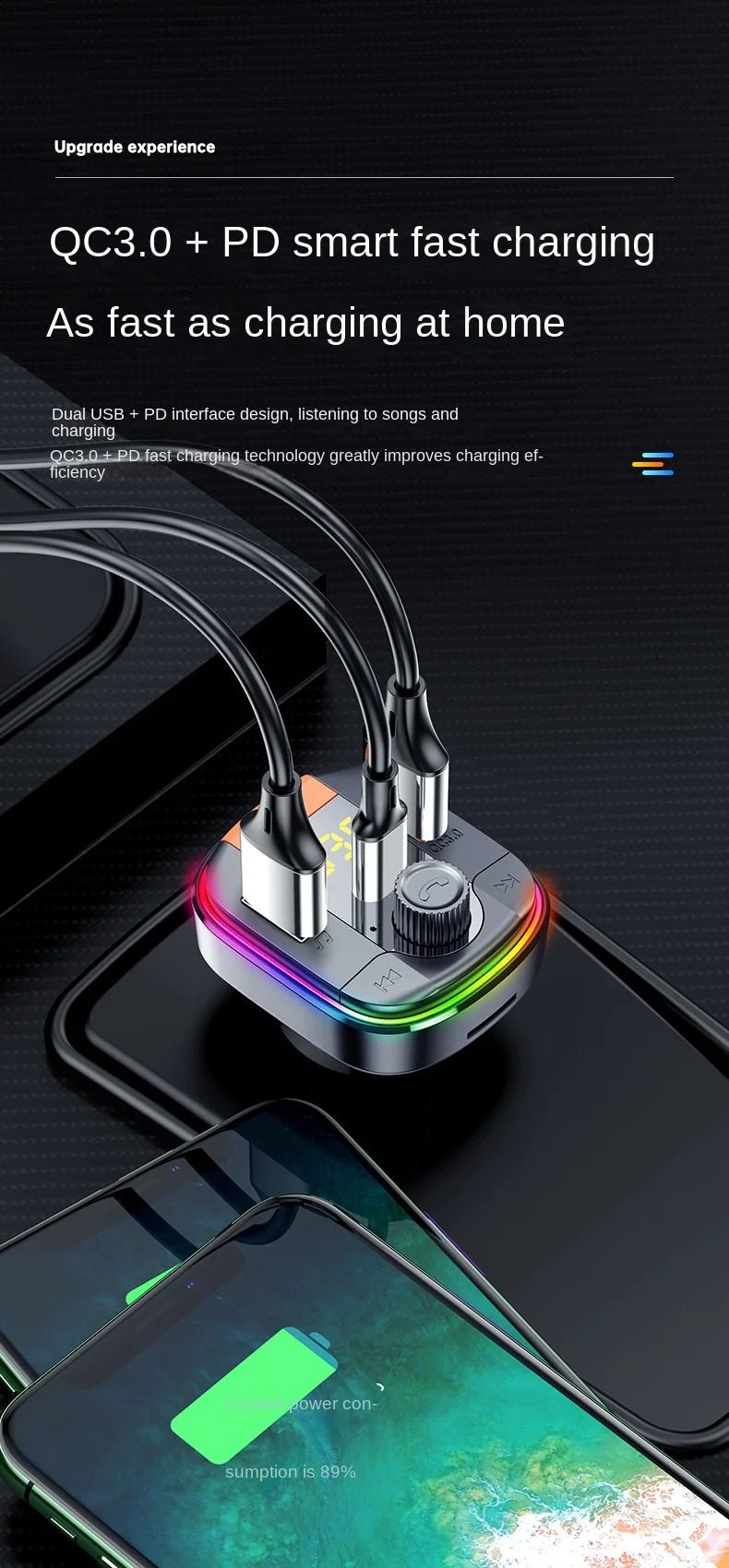New Arrival: Bluetooth Car Kit with 7 - Color Ambient Light & QC3.0 Fast Charging for Car - Maxx accessoires auto