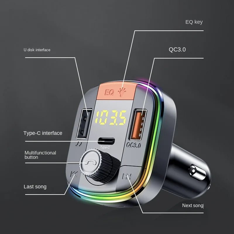 New Arrival: Bluetooth Car Kit with 7 - Color Ambient Light & QC3.0 Fast Charging for Car - Maxx accessoires auto