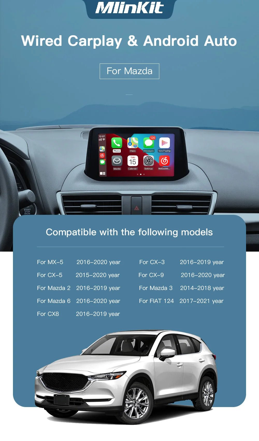 New Upgrade CarPlay Android Auto USB Hub Adapter for Mazda 2 3 6 CX3 CX5 CX8 CX9 MX5 miata TK78669U0C Retrofit Kit 00008FZ34 - Maxx accessoires auto
