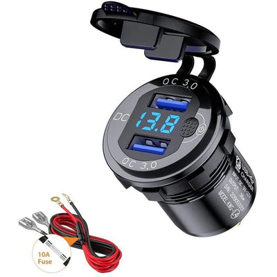 Quick Charge 3.0 36W Car Dual USB Charger QC3.0 Waterproof with Voltmeter Switch for 12V/24V Motorcycle ATV Boat Marine RV - Maxx accessoires auto