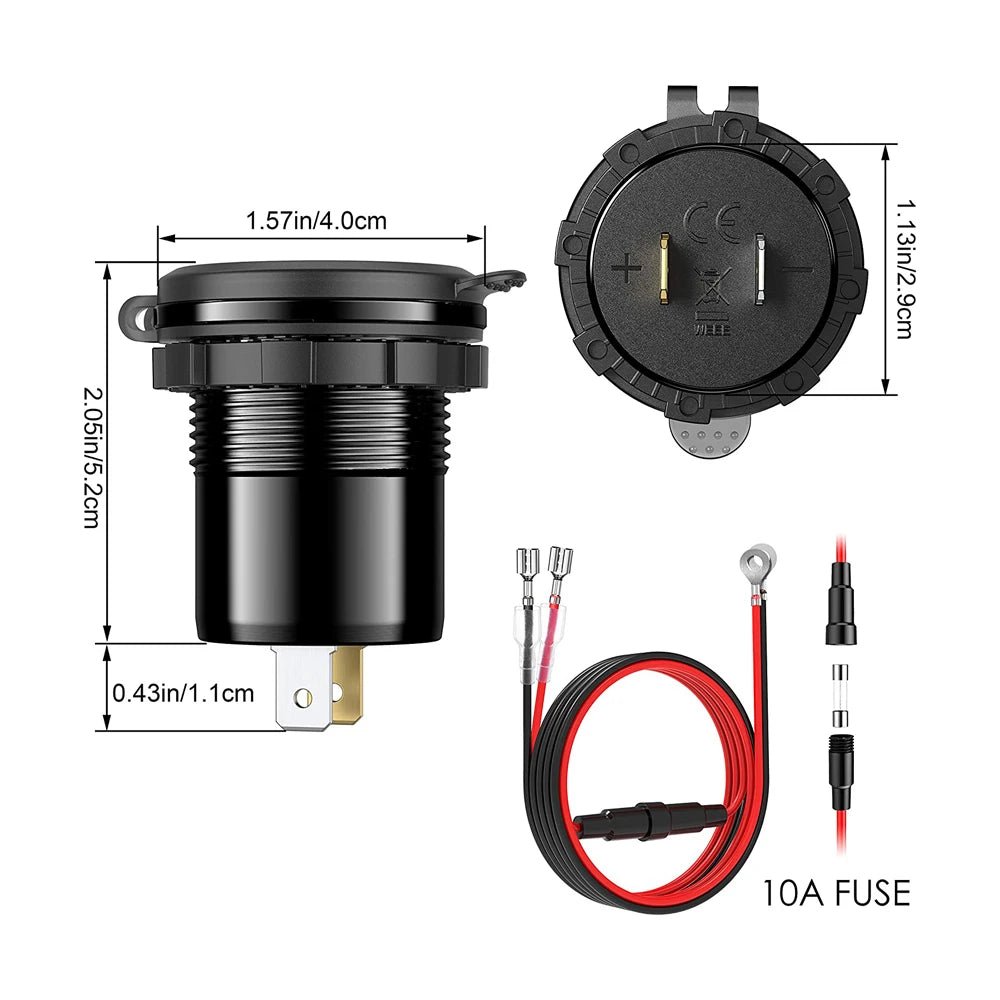 Quick Charge 3.0 36W Car Dual USB Charger QC3.0 Waterproof with Voltmeter Switch for 12V/24V Motorcycle ATV Boat Marine RV - Maxx accessoires auto