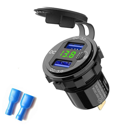 Quick Charge 3.0 36W Car Dual USB Charger QC3.0 Waterproof with Voltmeter Switch for 12V/24V Motorcycle ATV Boat Marine RV - Maxx accessoires auto