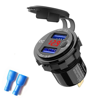 Quick Charge 3.0 36W Car Dual USB Charger QC3.0 Waterproof with Voltmeter Switch for 12V/24V Motorcycle ATV Boat Marine RV - Maxx accessoires auto