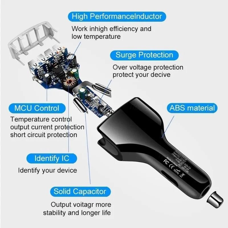 Quick Charge 3.0 Car Charger 4 Ports Fast charging Car phone Charger Auto Accessories accesorios carro - Maxx accessoires auto
