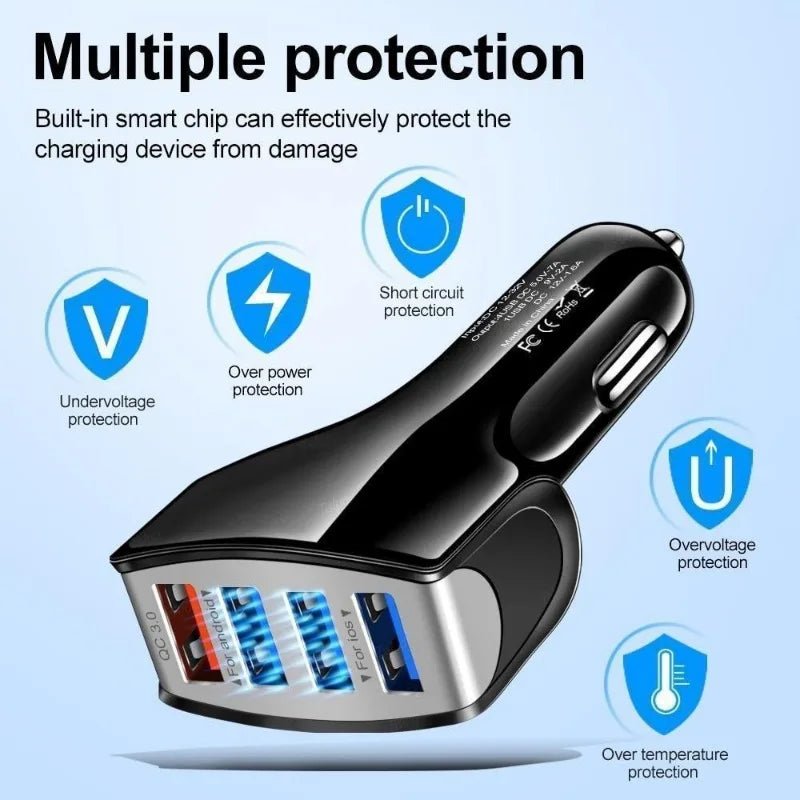 Quick Charge 3.0 Car Charger 4 Ports Fast charging Car phone Charger Auto Accessories accesorios carro - Maxx accessoires auto