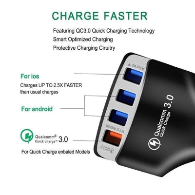 Quick Charge 3.0 Car Charger 4 Ports Fast charging Car phone Charger Auto Accessories accesorios carro - Maxx accessoires auto
