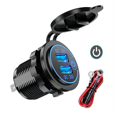 Quick Charge 3.0 Dual USB Car Charger Waterproof 12V/24V QC3.0 USB Fast Charger Socket Power Outlet with Touch Switch - Maxx accessoires auto