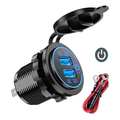 Quick Charge 3.0 Dual USB Car Charger Waterproof 12V/24V QC3.0 USB Fast Charger Socket Power Outlet with Touch Switch - Maxx accessoires auto