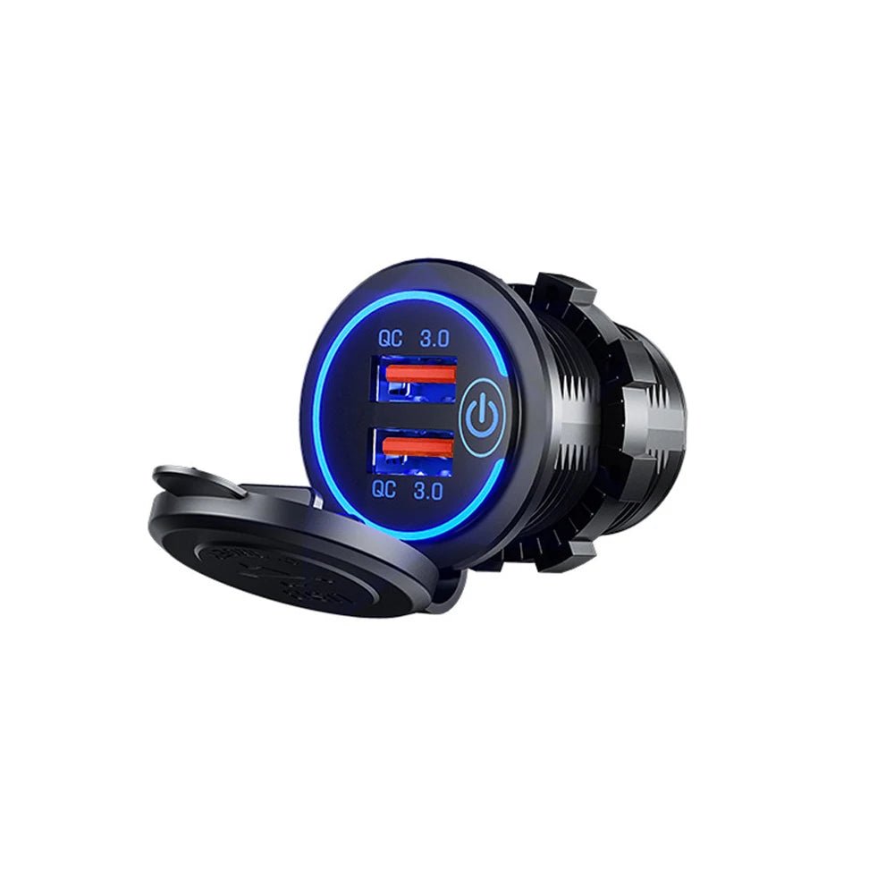 Quick Charge 3.0 Dual USB Car Charger Waterproof 12V/24V QC3.0 USB Fast Charger Socket Power Outlet with Touch Switch - Maxx accessoires auto