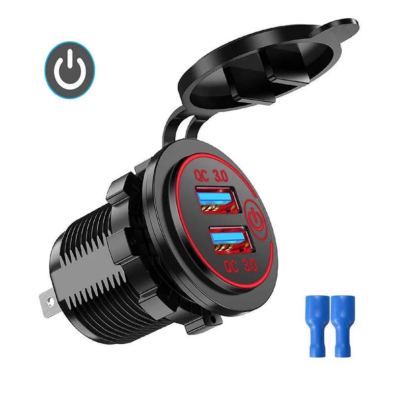 Quick Charge 3.0 Dual USB Car Charger Waterproof 12V/24V QC3.0 USB Fast Charger Socket Power Outlet with Touch Switch - Maxx accessoires auto