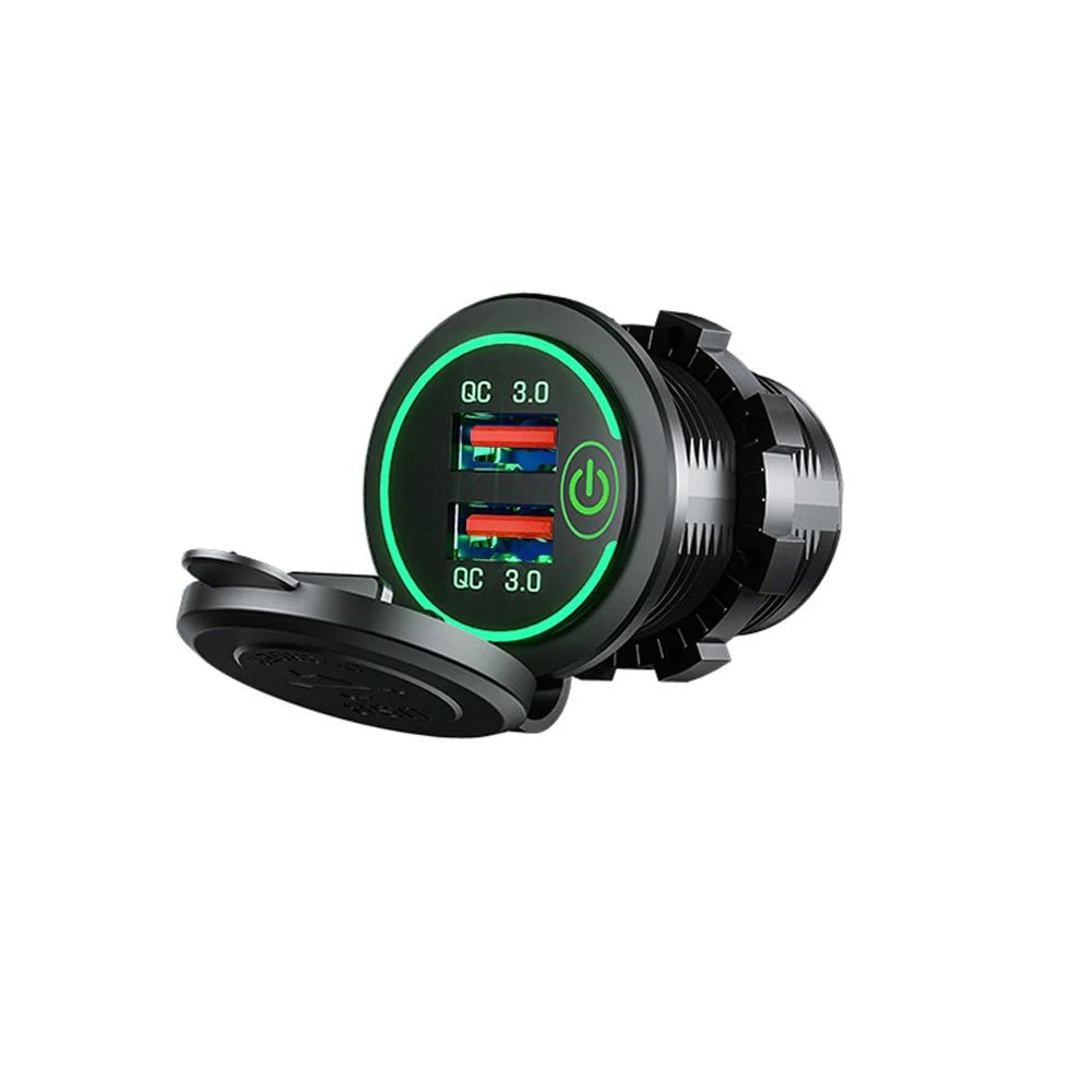 Quick Charge 3.0 Dual USB Car Charger Waterproof 12V/24V QC3.0 USB Fast Charger Socket Power Outlet with Touch Switch - Maxx accessoires auto