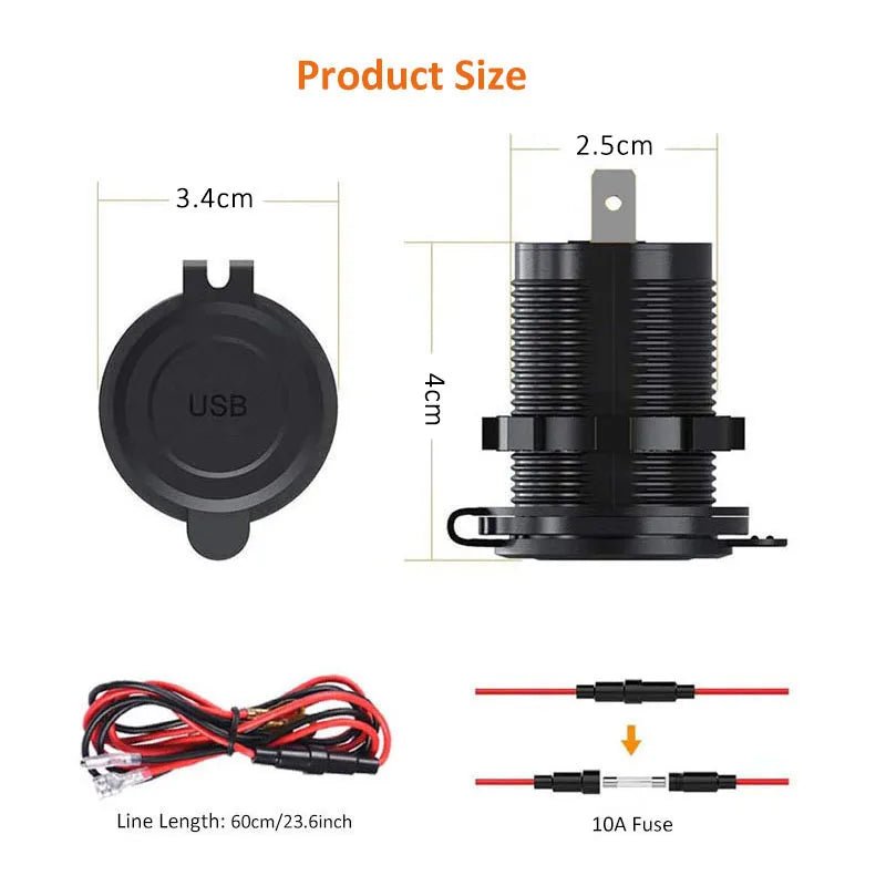 Quick Charge 3.0 Dual USB Car Charger Waterproof 12V/24V QC3.0 USB Fast Charger Socket Power Outlet with Touch Switch - Maxx accessoires auto