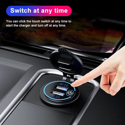Quick Charge 3.0 Dual USB Car Charger Waterproof 12V/24V QC3.0 USB Fast Charger Socket Power Outlet with Touch Switch - Maxx accessoires auto