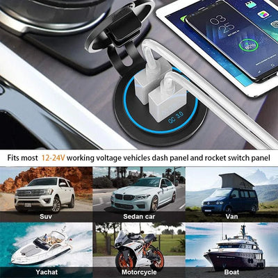 Quick Charge 3.0 Dual USB Car Charger Waterproof 12V/24V QC3.0 USB Fast Charger Socket Power Outlet with Touch Switch - Maxx accessoires auto