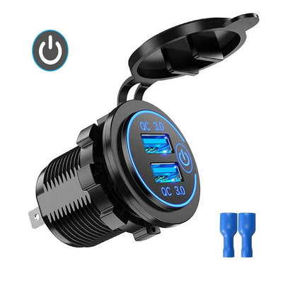 Quick Charge 3.0 Dual USB Car Charger Waterproof 12V/24V QC3.0 USB Fast Charger Socket Power Outlet with Touch Switch - Maxx accessoires auto