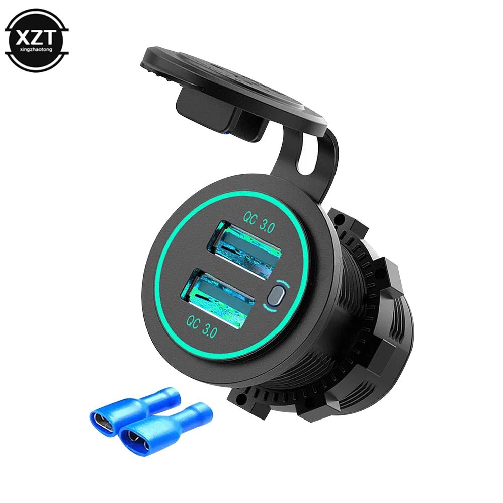 Quick Charge 3.0 Dual USB Car Charger Waterproof 12V/24V QC3.0 USB Fast Charger Socket Power Outlet with Touch Switch For Car - Maxx accessoires auto