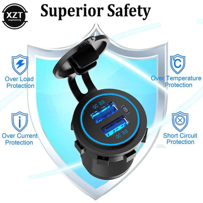 Quick Charge 3.0 Dual USB Car Charger Waterproof 12V/24V QC3.0 USB Fast Charger Socket Power Outlet with Touch Switch For Car - Maxx accessoires auto