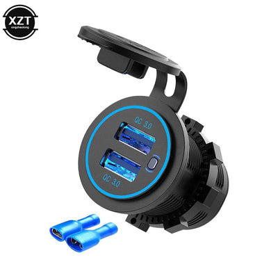 Quick Charge 3.0 Dual USB Car Charger Waterproof 12V/24V QC3.0 USB Fast Charger Socket Power Outlet with Touch Switch For Car - Maxx accessoires auto