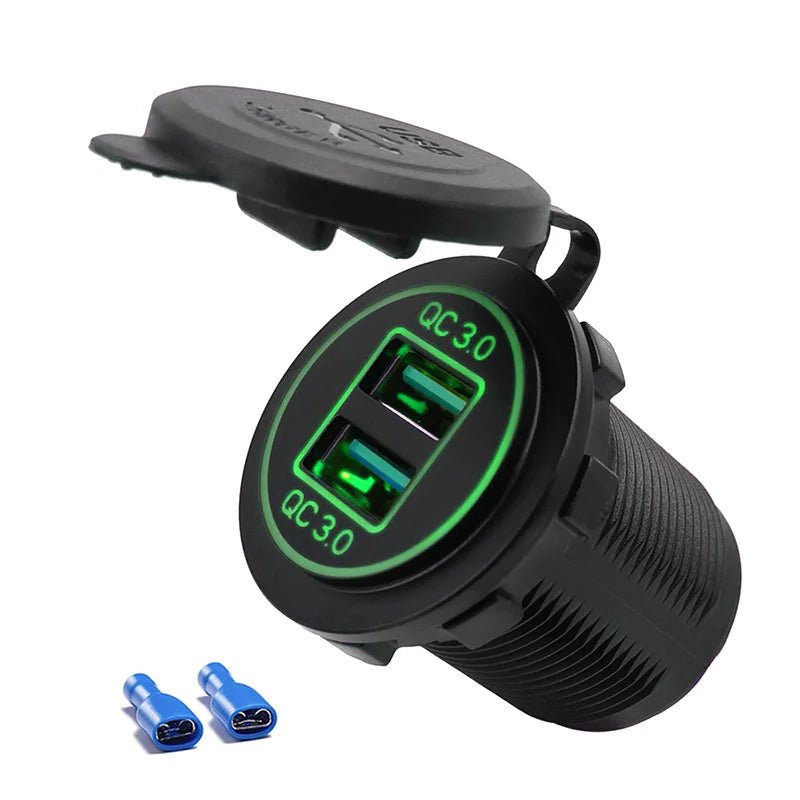 Quick Charge 3.0 Dual USB Charger Socket Power Outlet Waterproof 12V/24V Fast Charger for Car Truck Motorcycle Marine Boat RV - Maxx accessoires auto