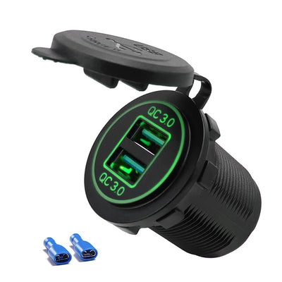 Quick Charge 3.0 Dual USB Charger Socket Power Outlet Waterproof 12V/24V Fast Charger for Car Truck Motorcycle Marine Boat RV - Maxx accessoires auto