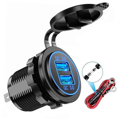 Quick Charge 3.0 Dual USB Charger Socket Power Outlet Waterproof 12V/24V Fast Charger for Car Truck Motorcycle Marine Boat RV - Maxx accessoires auto