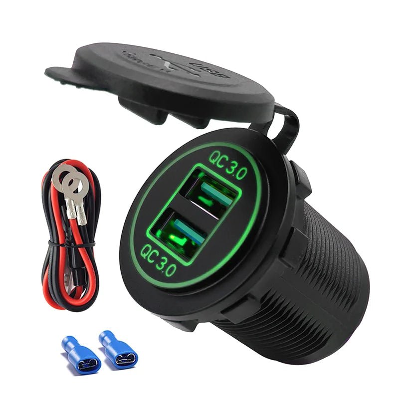 Quick Charge 3.0 Dual USB Charger Socket Power Outlet Waterproof 12V/24V Fast Charger for Car Truck Motorcycle Marine Boat RV - Maxx accessoires auto