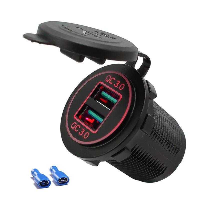 Quick Charge 3.0 Dual USB Charger Socket Power Outlet Waterproof 12V/24V Fast Charger for Car Truck Motorcycle Marine Boat RV - Maxx accessoires auto