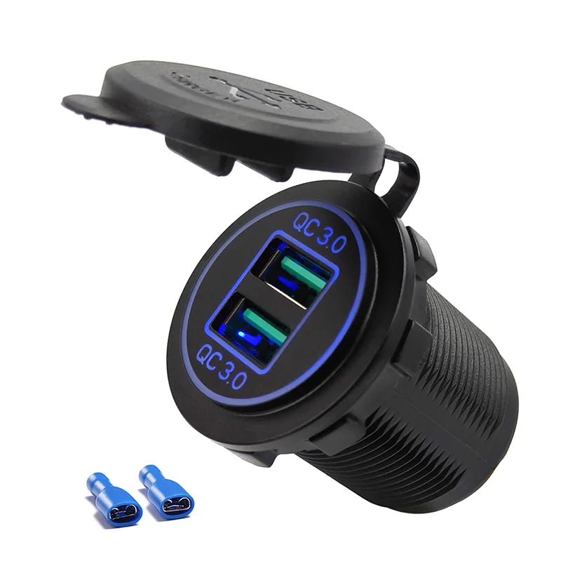 Quick Charge 3.0 Dual USB Charger Socket Power Outlet Waterproof 12V/24V Fast Charger for Car Truck Motorcycle Marine Boat RV - Maxx accessoires auto