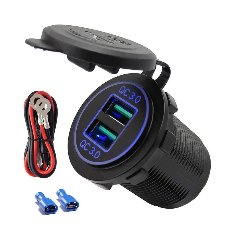 Quick Charge 3.0 Dual USB Charger Socket Power Outlet Waterproof 12V/24V Fast Charger for Car Truck Motorcycle Marine Boat RV - Maxx accessoires auto