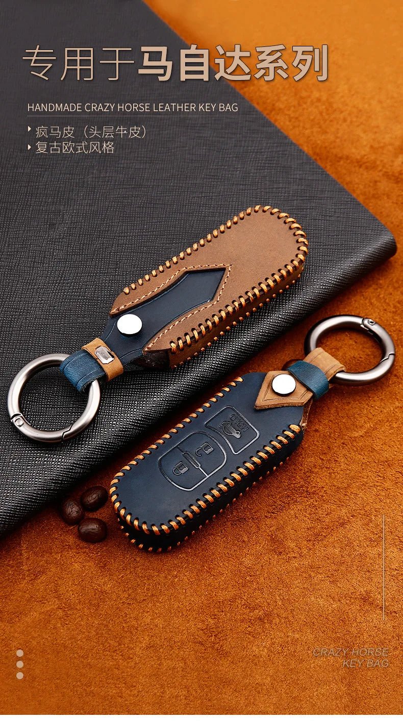 Remote Smart Car Key Case For Mazda 2 CX - 5 Axela Atenza CX - 7 CX - 9 CX - 3 CX - 4 CX - 8 MX5 M2 M3 M5 M6 GT Leather Keychain Cover Bag - Maxx accessoires auto