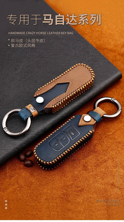 Remote Smart Car Key Case For Mazda 2 CX - 5 Axela Atenza CX - 7 CX - 9 CX - 3 CX - 4 CX - 8 MX5 M2 M3 M5 M6 GT Leather Keychain Cover Bag - Maxx accessoires auto