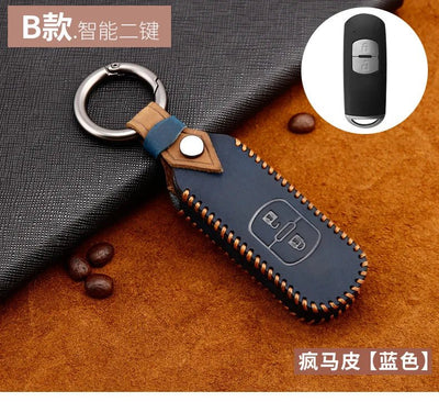 Remote Smart Car Key Case For Mazda 2 CX - 5 Axela Atenza CX - 7 CX - 9 CX - 3 CX - 4 CX - 8 MX5 M2 M3 M5 M6 GT Leather Keychain Cover Bag - Maxx accessoires auto